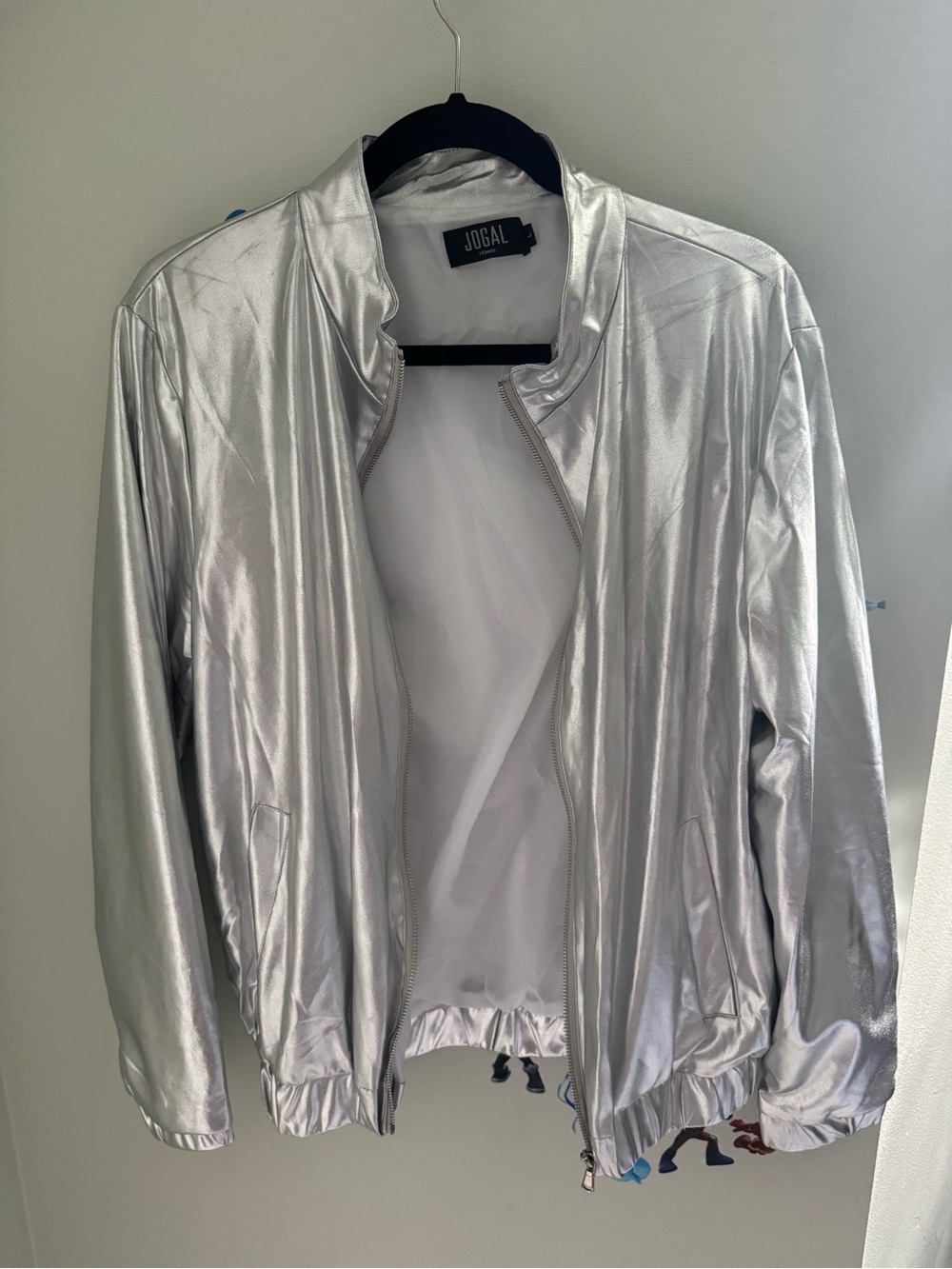 Metallic Silver Bomber Jacket - Women's
